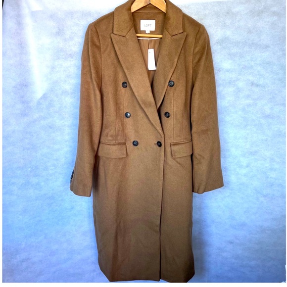 LOFT Zinnia Double Breasted Wool Cabana Brown Coat L - Picture 9 of 12